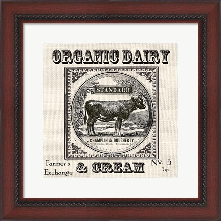 Framed Farmhouse Grain Sack Label Cow Print