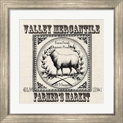 Framed Farmhouse Grain Sack Label Sheep Print