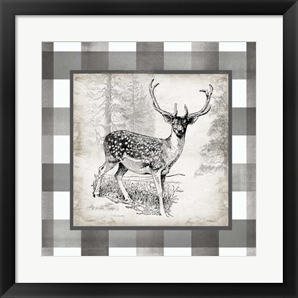 Framed Buffalo Check Deer Neutral I Print
