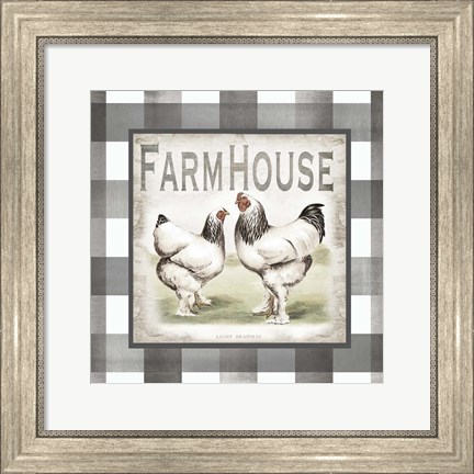 Framed Buffalo Check Farm House Chickens Neutral I Print