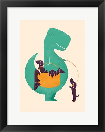 Framed TRex and the Basketful of Wiener Dogs Print