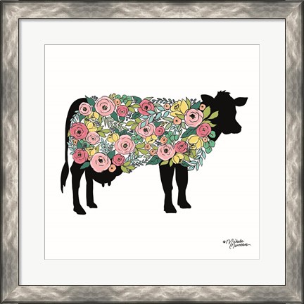 Framed Floral Cow Print