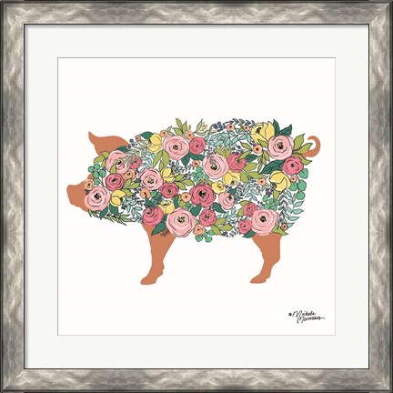 Framed Floral Pig Print