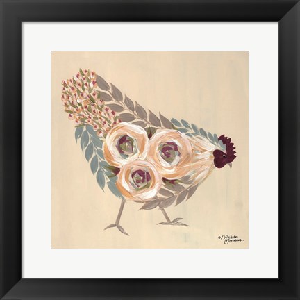 Framed Floral Hen Blue and Yellow Print