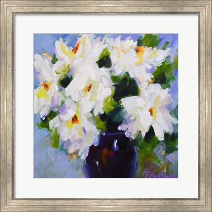 Framed White Peony Bouquet Print