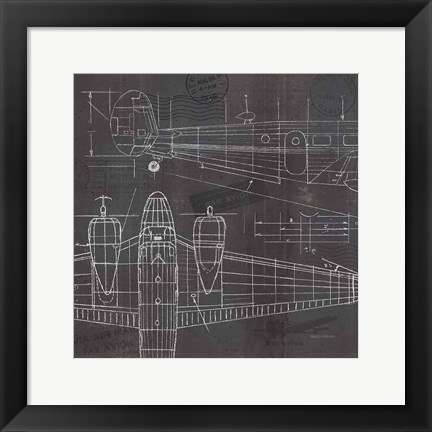 Framed Plane Blueprint II Print
