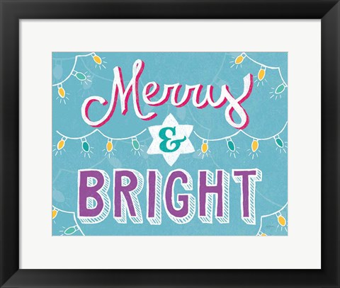 Framed Merry and Bright Aqua Print