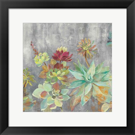 Framed Succulent Garden Gray Crop Print