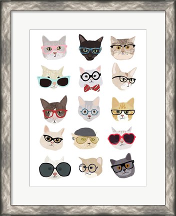 Framed Cats with Glasses Print