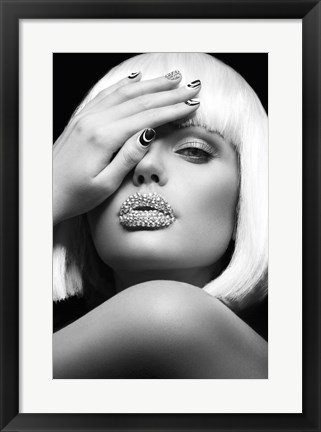 Framed Diamond Lips BW Print