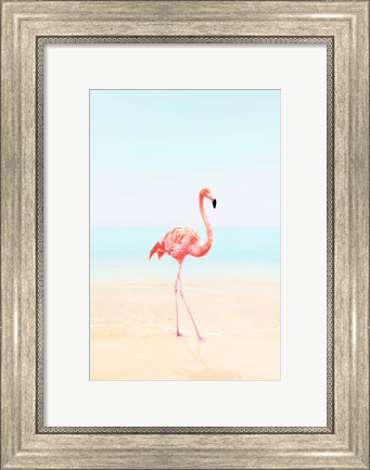 Framed Flamingo on the Beach II Print