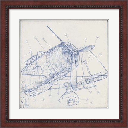 Framed Airplane Mechanical Sketch I Print