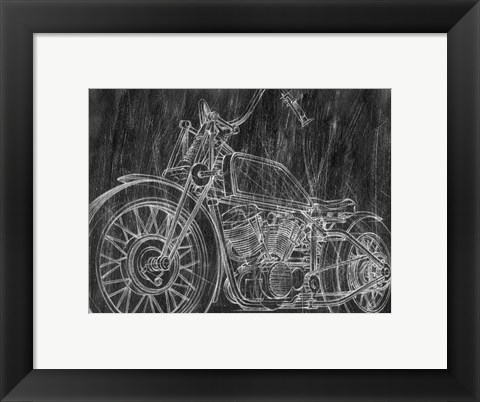 Framed Motorcycle Mechanical Sketch II Print