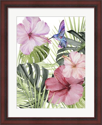 Framed Hibiscus &amp; Hummingbird I Print