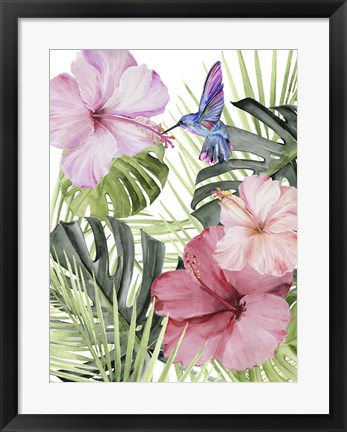 Framed Hibiscus &amp; Hummingbird I Print