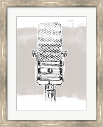 Framed Monochrome Microphone I Print
