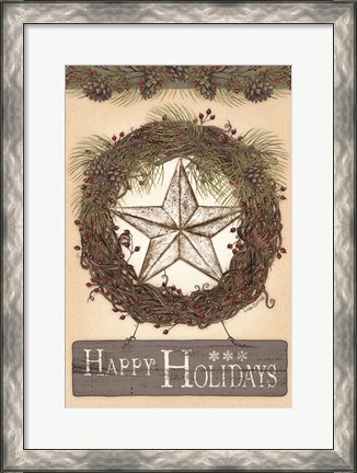 Framed Happy Holidays Barn Star II Print