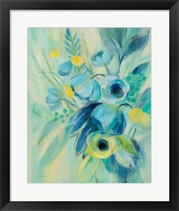 Framed Elegant Blue Floral II Print