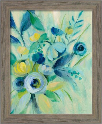 Framed Elegant Blue Floral I Print