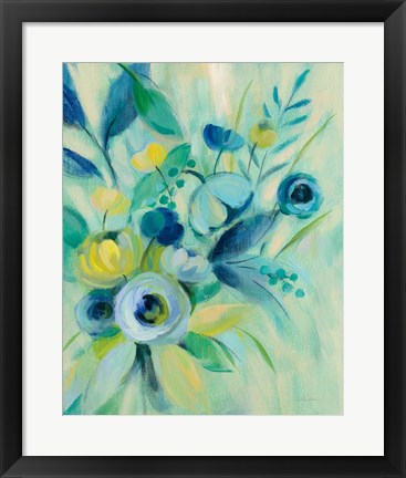 Framed Elegant Blue Floral I Print
