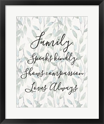 Framed Family Speaks Kindly - Leaves Print