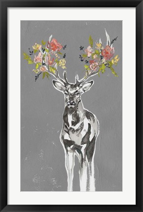 Framed Deer &amp; Flowers II Print