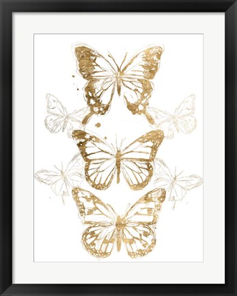 Framed Gold Butterfly Contours I Print