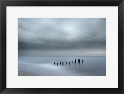 Framed Beach Pilings On Stormy Sunrise, Cape May National Seashore, NJ Print