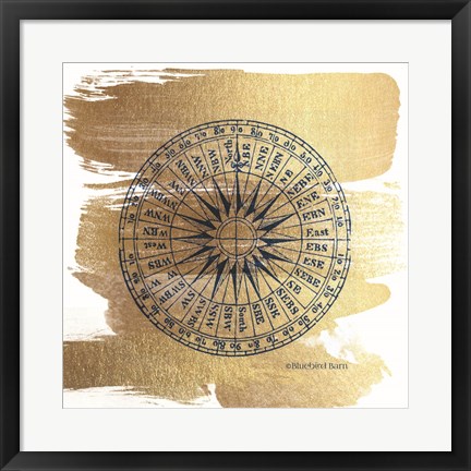 Framed Brushed Gold Compass Print