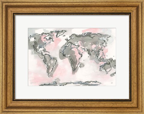 Framed World Map Blush Print