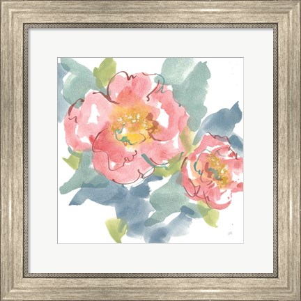 Framed Peony in the Pink I on White Print