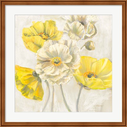 Framed Gold and White Contemporary Poppies Neutral Print