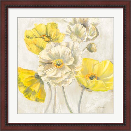 Framed Gold and White Contemporary Poppies Neutral Print