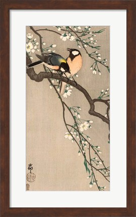 Framed Songbirds on Cherry Branch, 1900-1910 Print