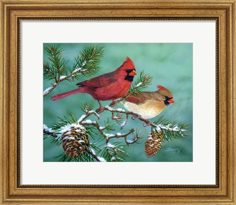 Framed Winter Morning Cardinals Print