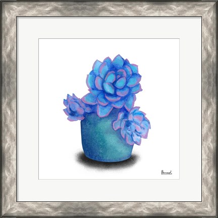 Framed Turquoise Succulents I Print