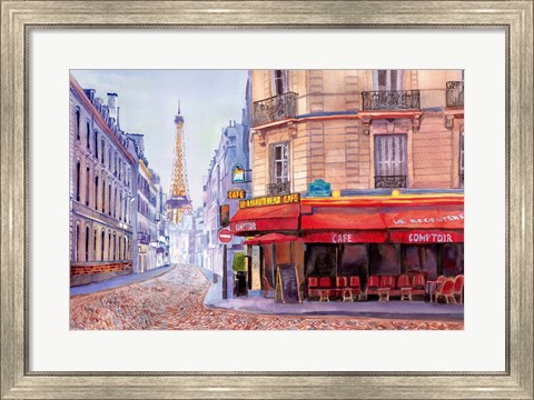 Framed Paris Cafe w/Eiffel Print