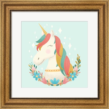 Framed Unicorns and Flowers II Print
