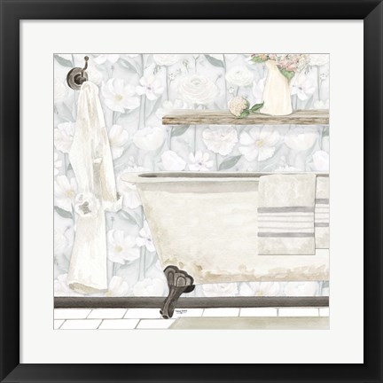 Framed White Floral Bath II Print