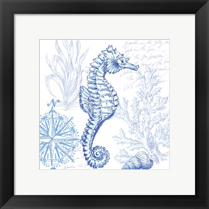 Framed Coastal Sketchbook Sea Horse Print