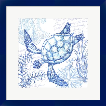 Framed Coastal Sketchbook Turtle Print