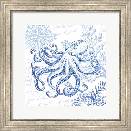 Framed Coastal Sketchbook Octopus Print