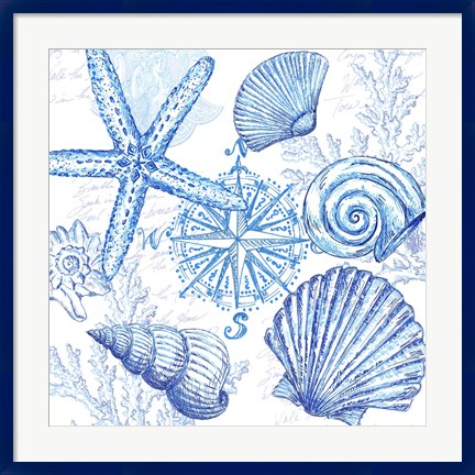 Framed Coastal Sketchbook Shell Toss Print
