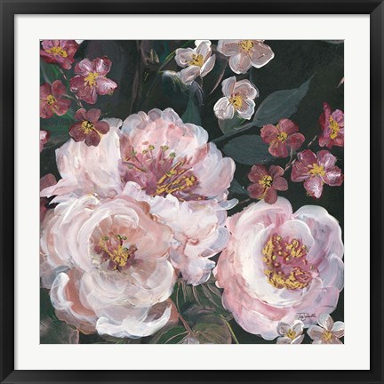 Framed Romantic Moody Florals on Black II Print