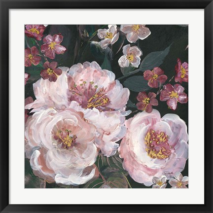 Framed Romantic Moody Florals on Black II Print