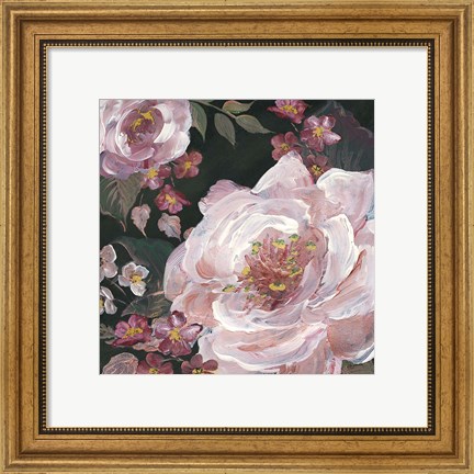Framed Romantic Moody Florals on Black III Print