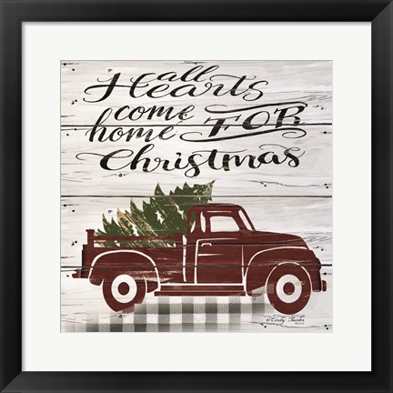 Framed All Hearts Red Truck Print