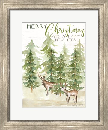 Framed Merry Christmas &amp; Happy New Year Deer Print