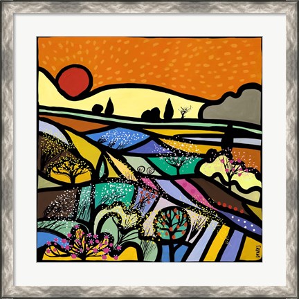 Framed Lavender Fields at Sunset Print