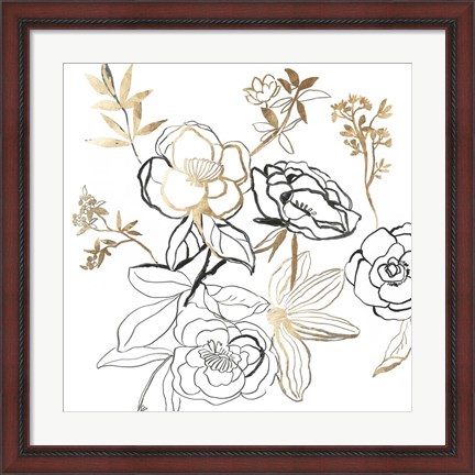 Framed Black and Gold Florals Print